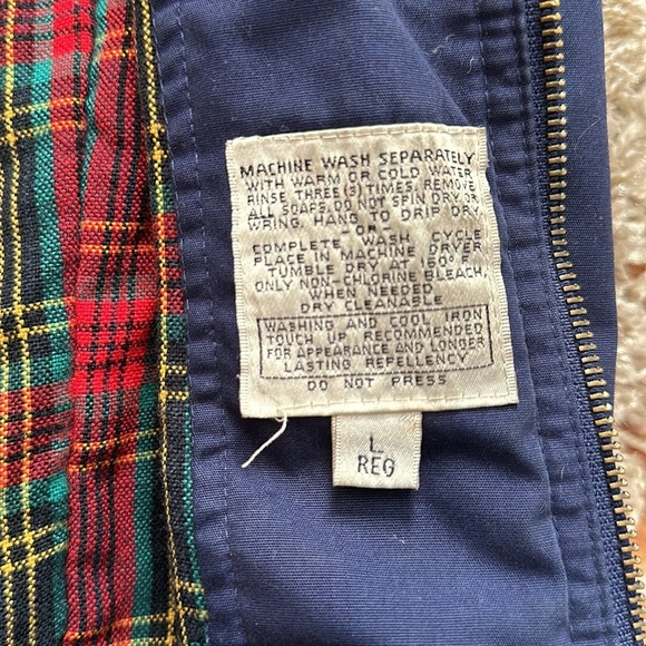 Vintage Towne London Fog Navy Elastic Waist Red Plaid Lining Winter Coat Large - Picture 9 of 14